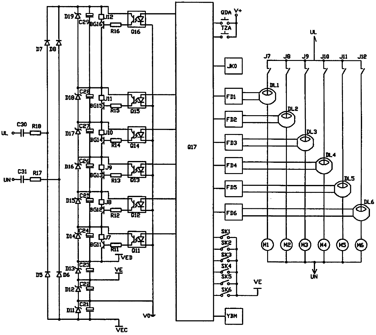 Capacitor voltage reduction cascade type multi-path intelligent sub-control contactor
