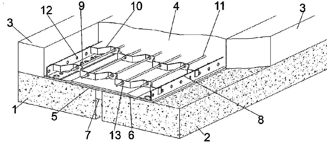 Landfill type bridge expansion device and construction method
