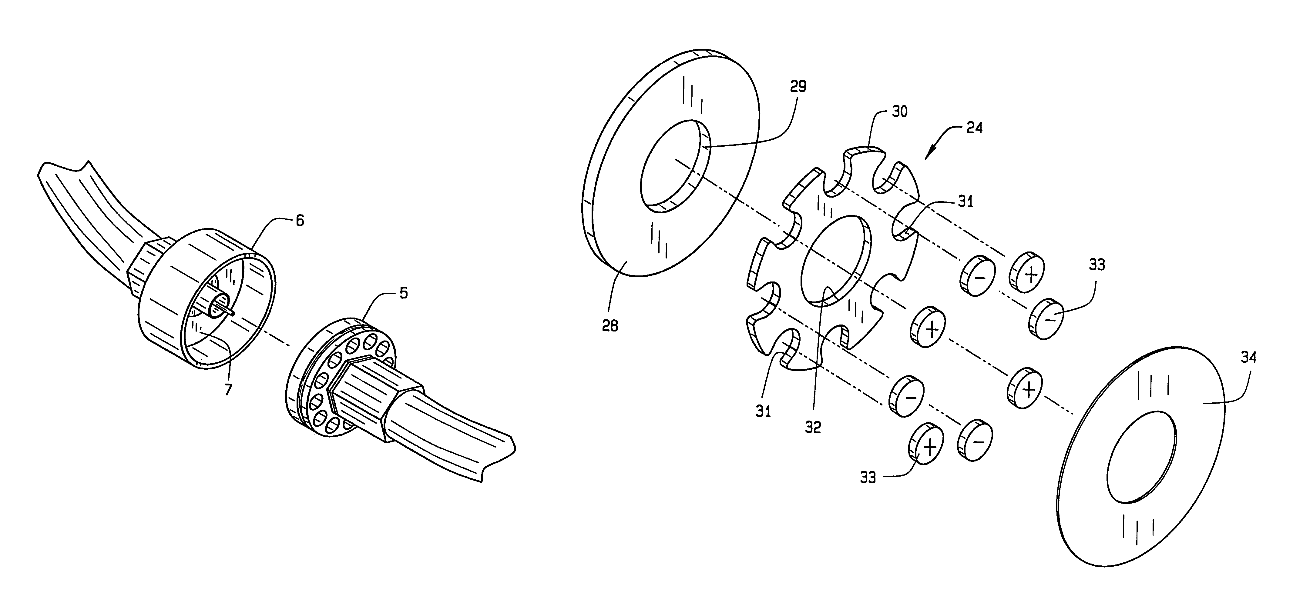 Fuel line breakaway connector secured by plurality of individually spaced magnets