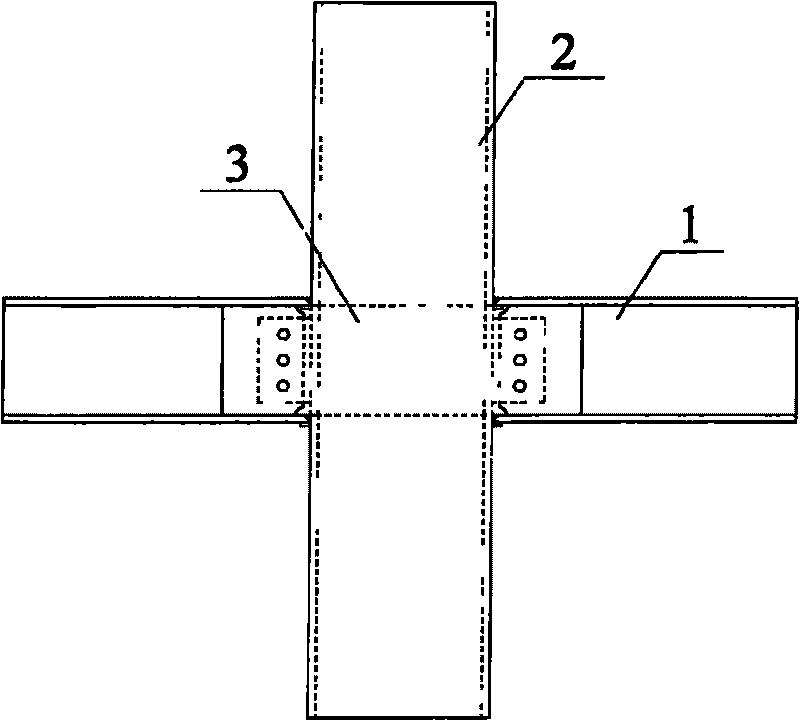 Run-through steel plate type square steel tube concrete column and axle i-beam node