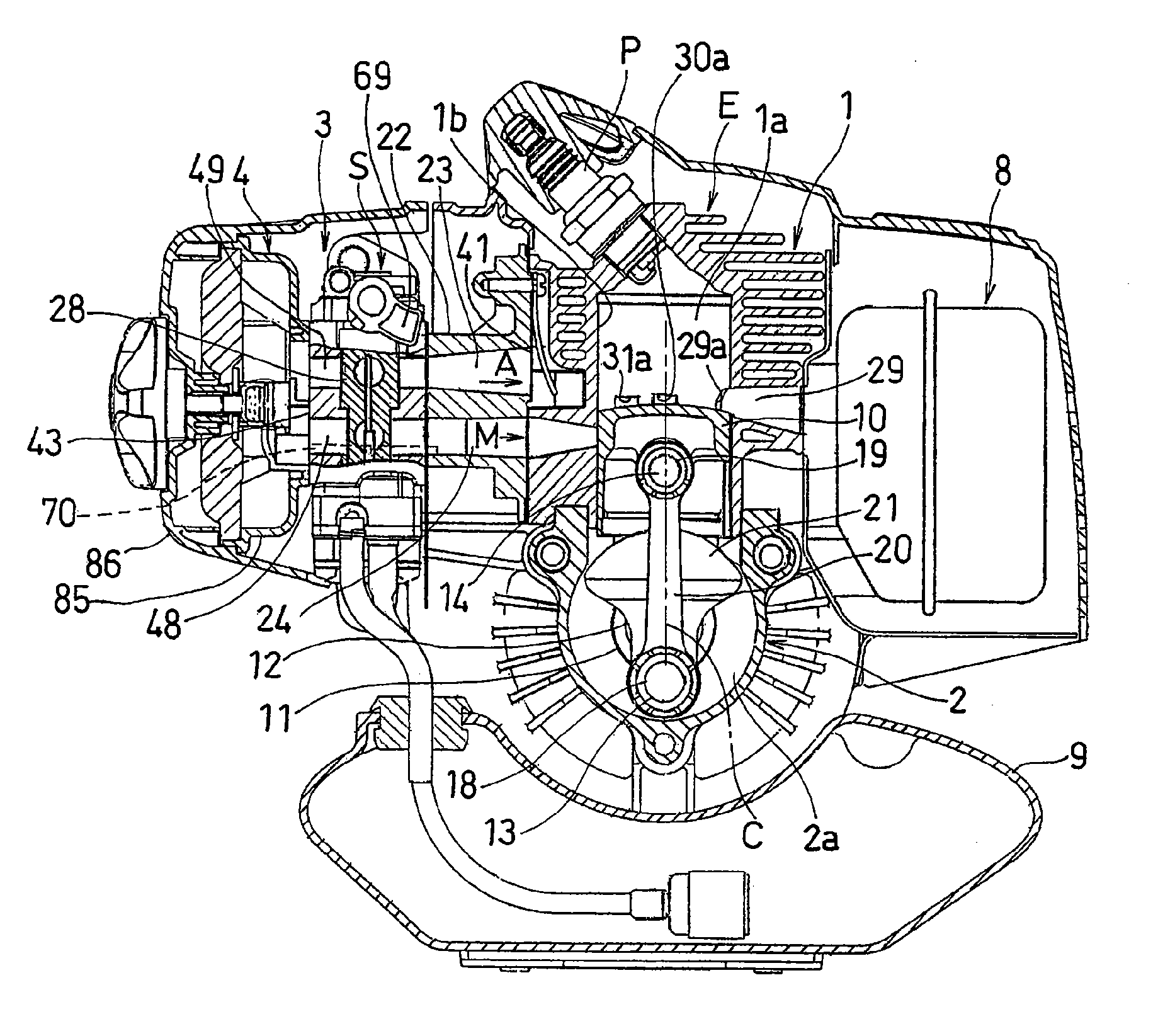 Two-stroke cycle combustion engine of air scavenging type