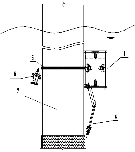 Positioning system for underwater operation robot based on auxiliary robot with cable-bound pile