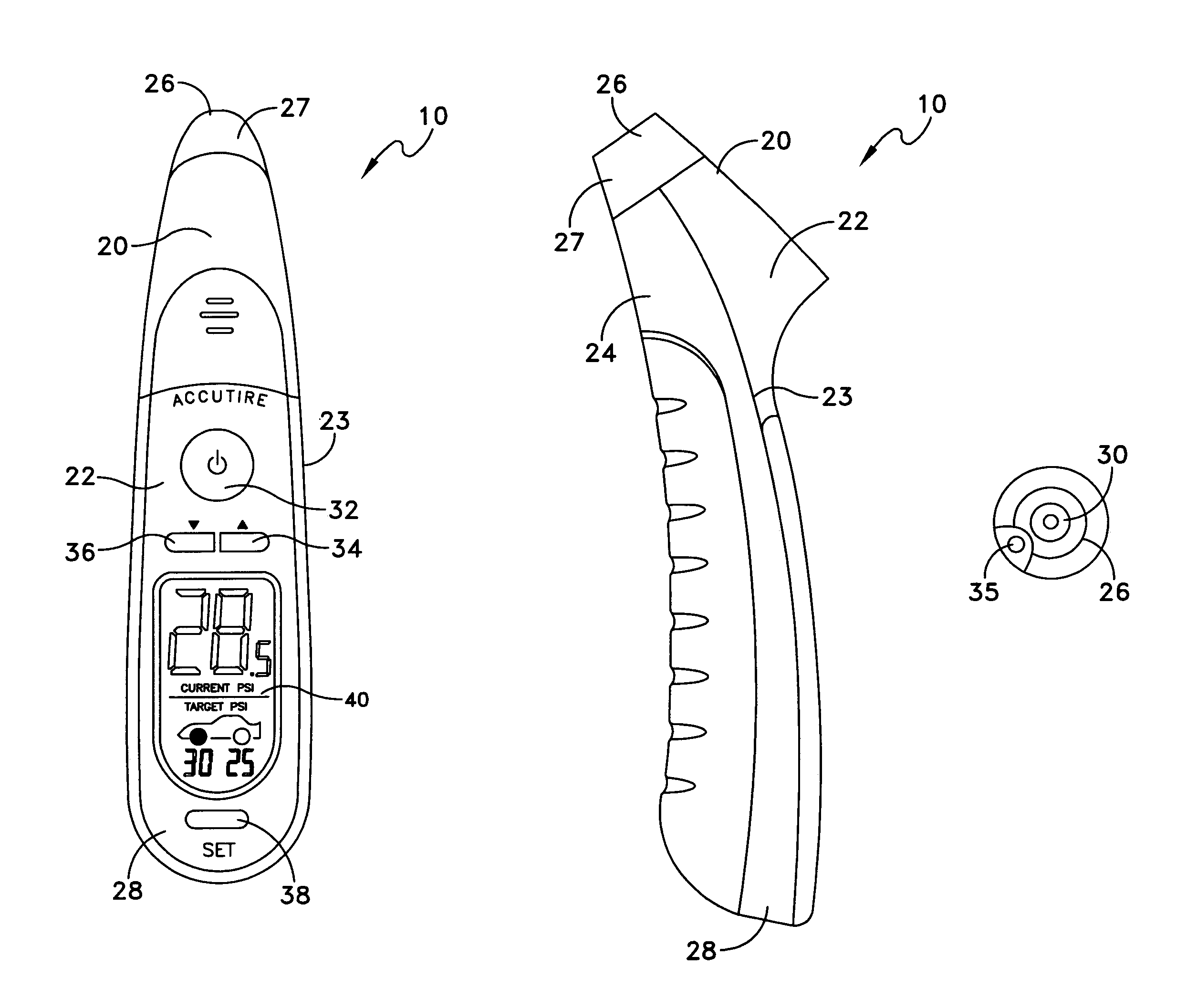 Hand-held tire pressure gauge and method for assisting a user to determine whether a tire pressure is within a target range using a hand-held tire pressure gauge