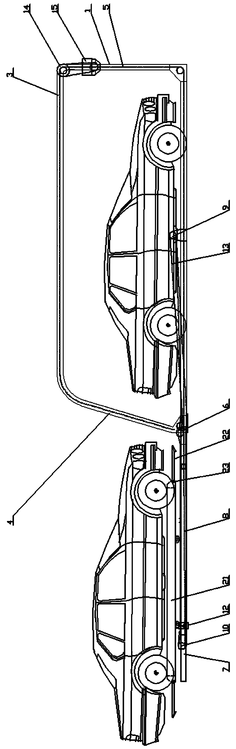 Two-story vertical single-bar slider stereo garage without avoidance