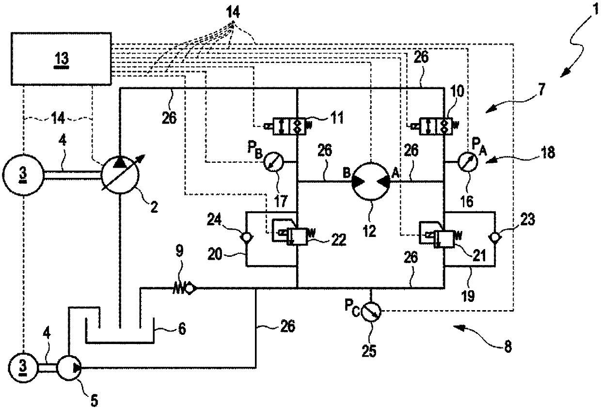 Open hydraulic fluid flow circuit arrangement and method of controlling the hydraulic circuit