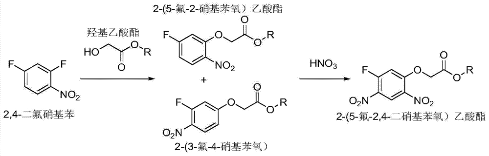 The synthetic method of 2‑(5‑fluoro‑2,4‑dinitrophenoxy) acetate