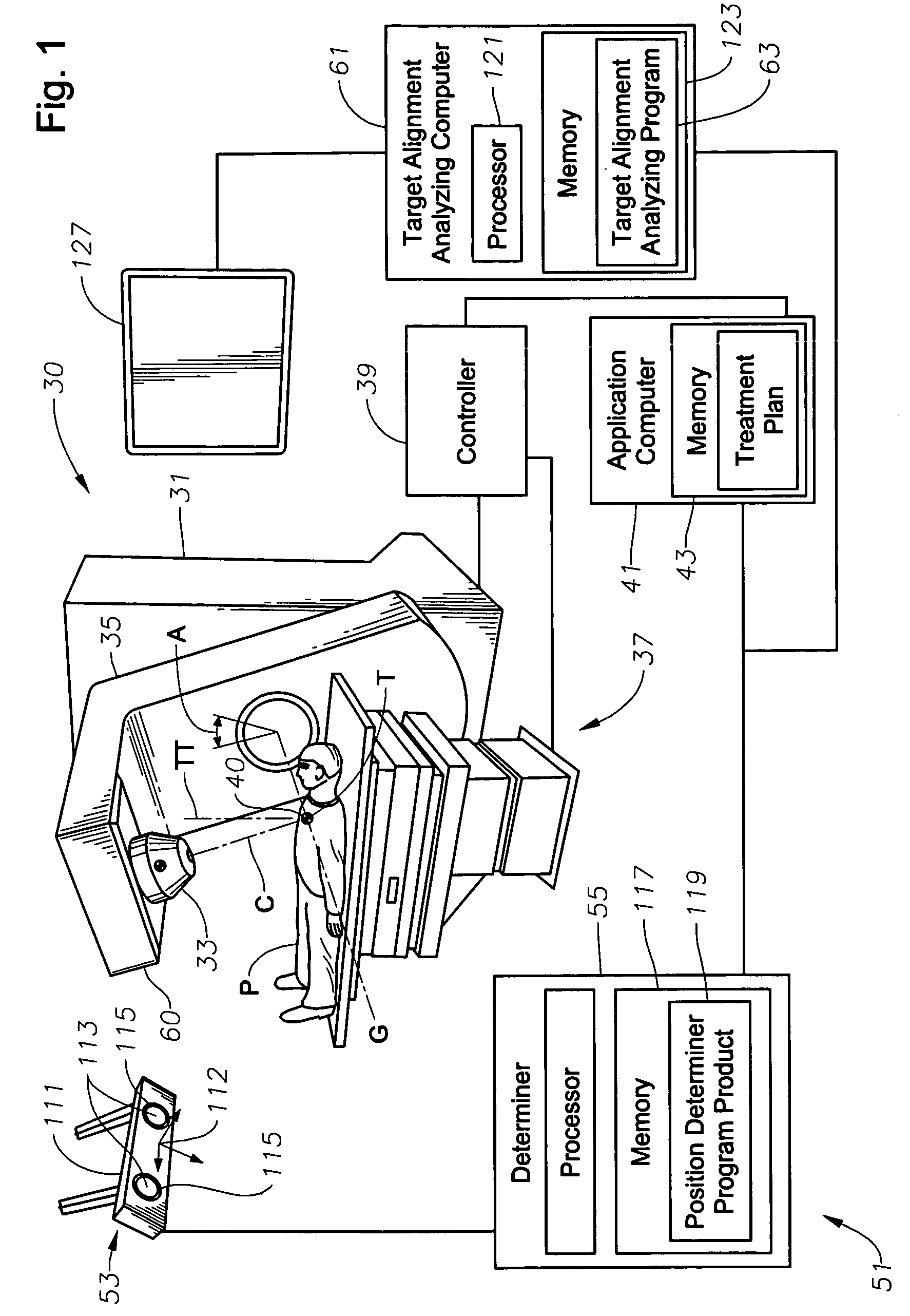 System, tracker, and program product to facilitate and verify proper target alignment for radiation delivery, and related methods