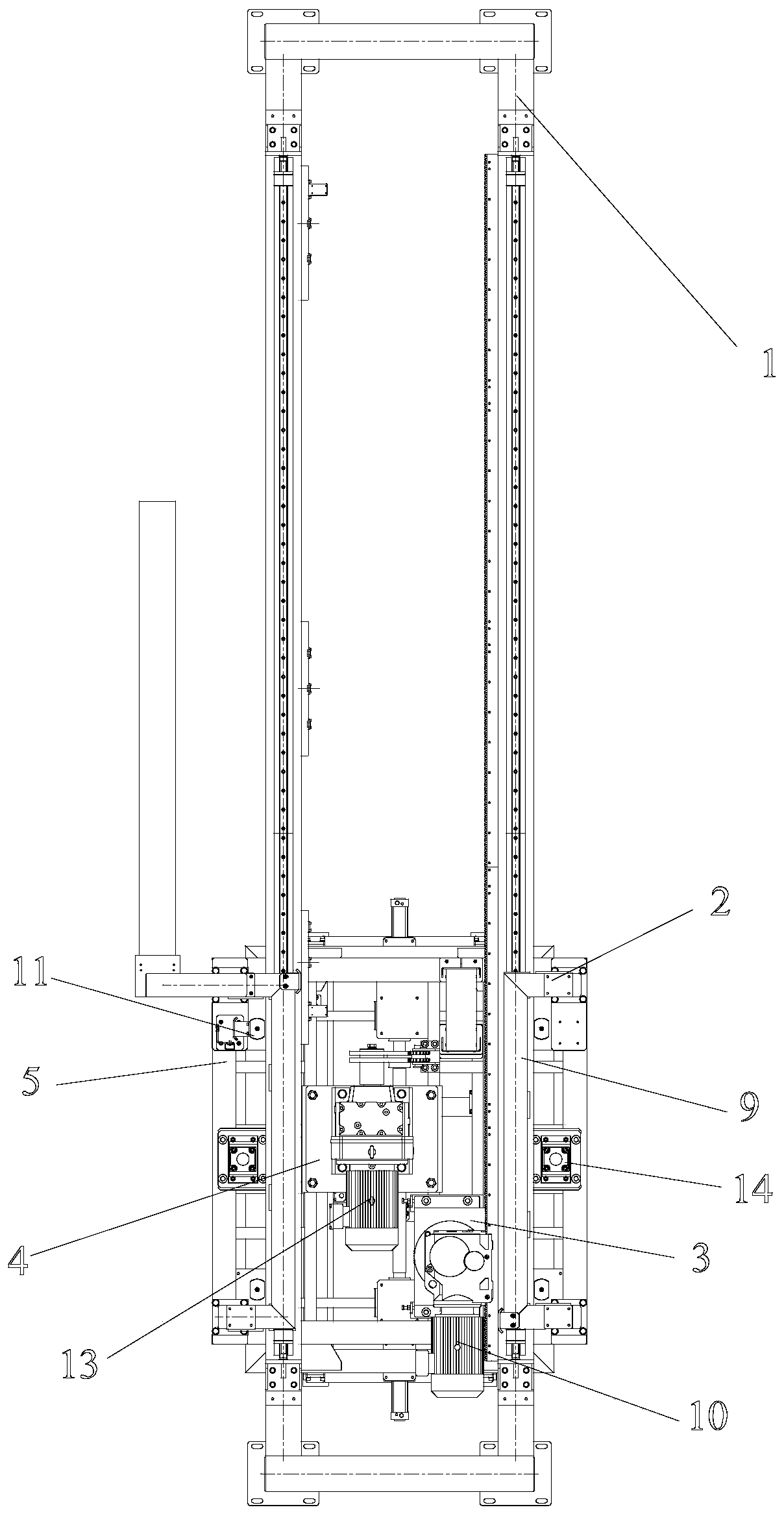 Reverse hanging type pallet hoisting and transferring machine
