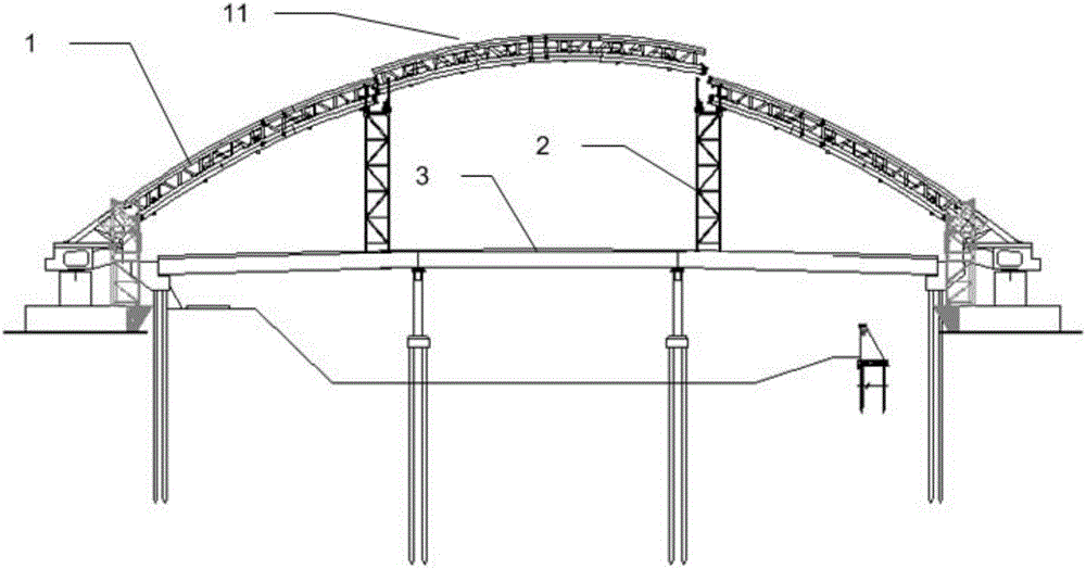 Construction method for large-span inverted-triangle-type concrete-filled steel tube arch bridge steel arch