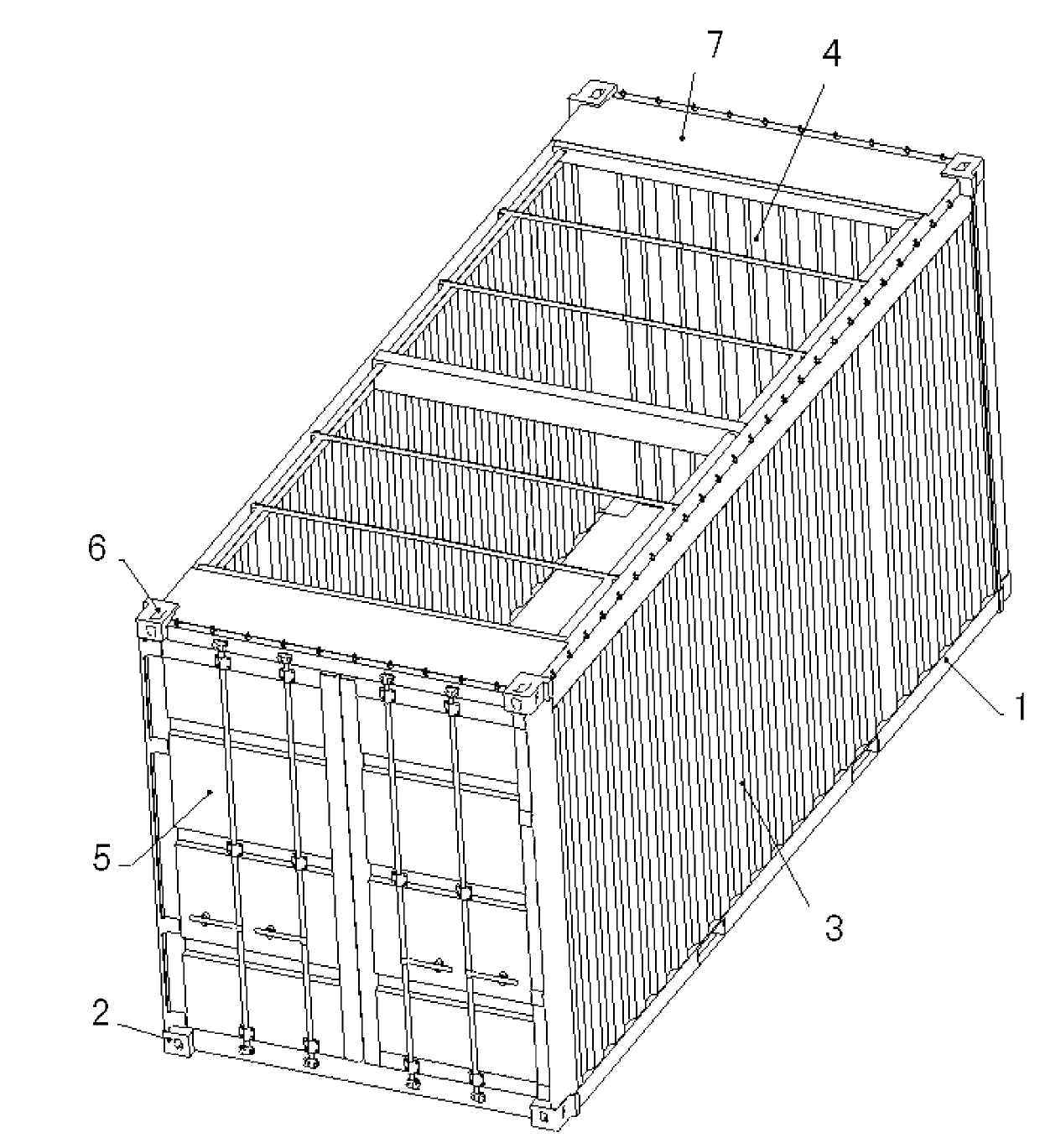 Large-volume dry bulk cargo transportation container for railway