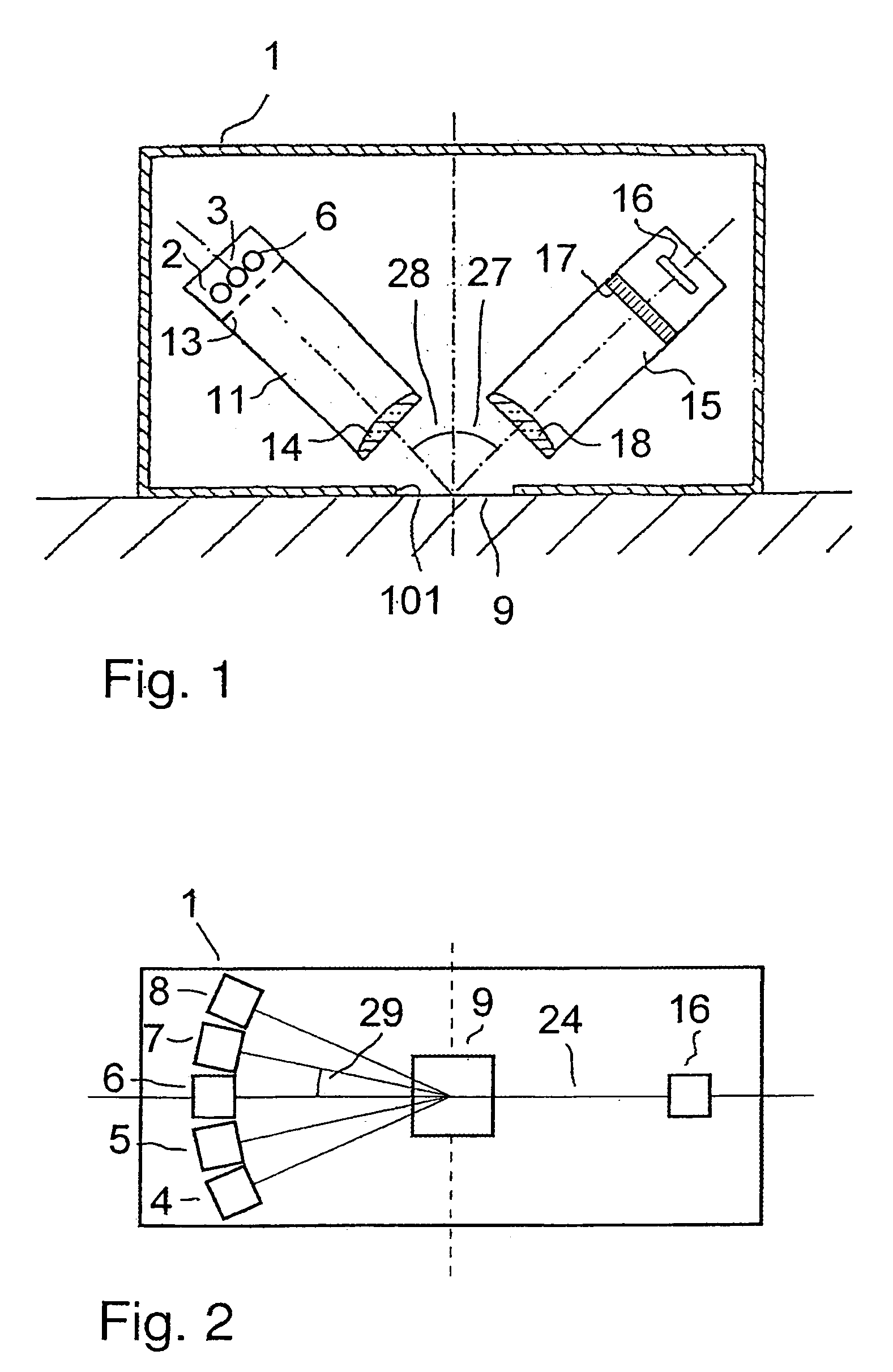 Device and process for the determination of the properties of reflective bodies