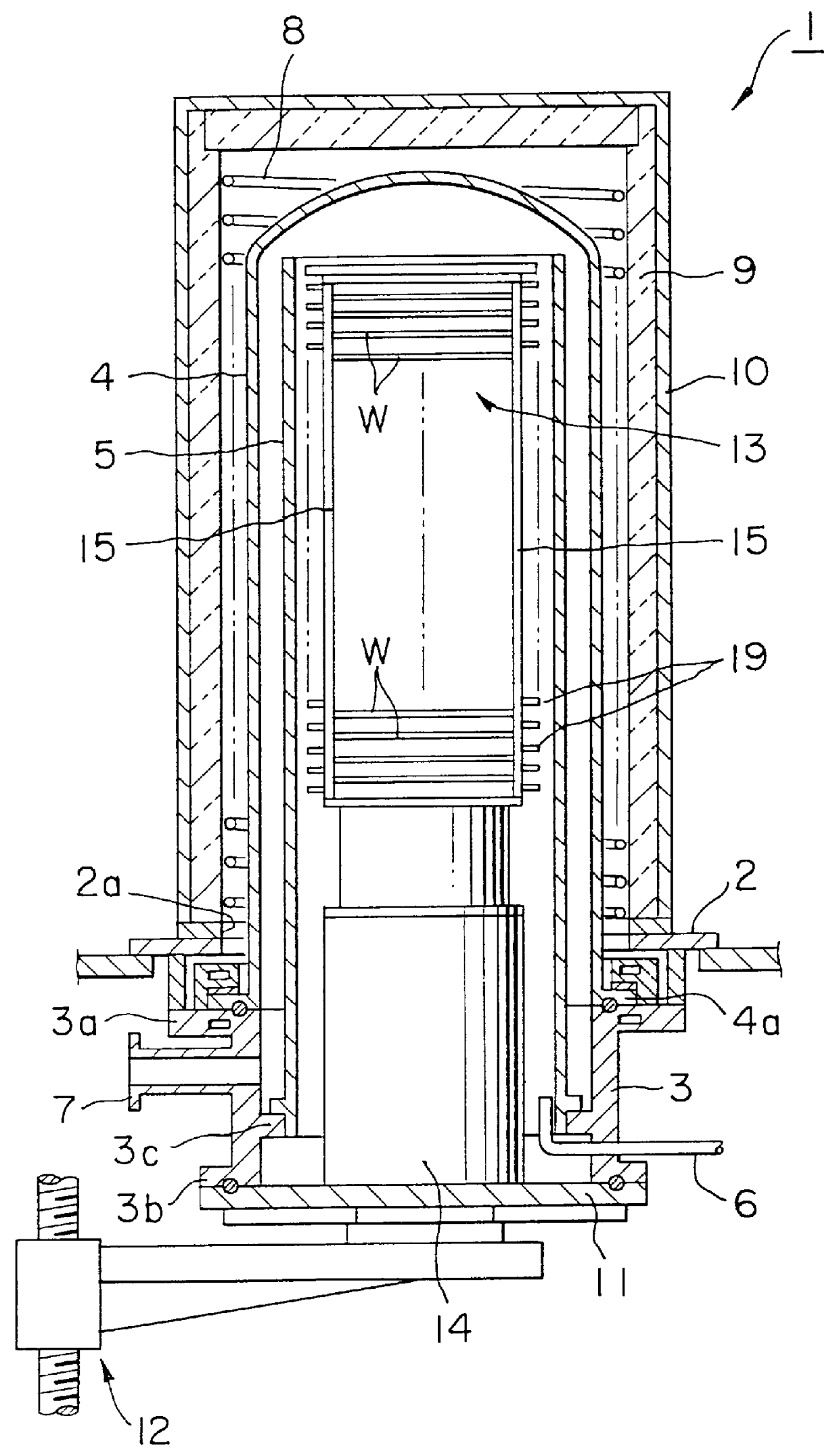Thermal treatment apparatus with thermal protection members intercepting thermal radiation at or above a predetermined angle