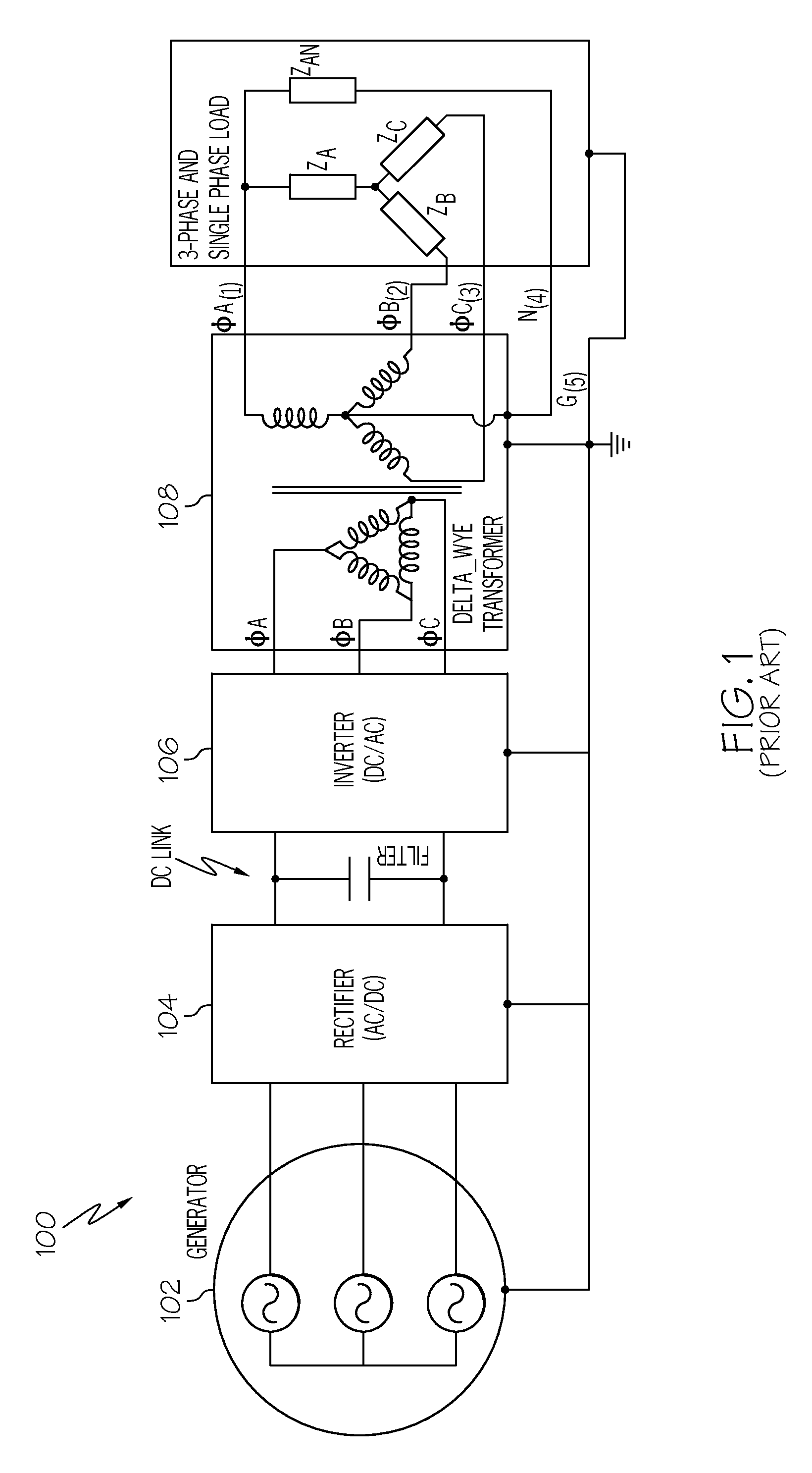 Low weight 3-phase 5-output wire power conversion system for micro-grid