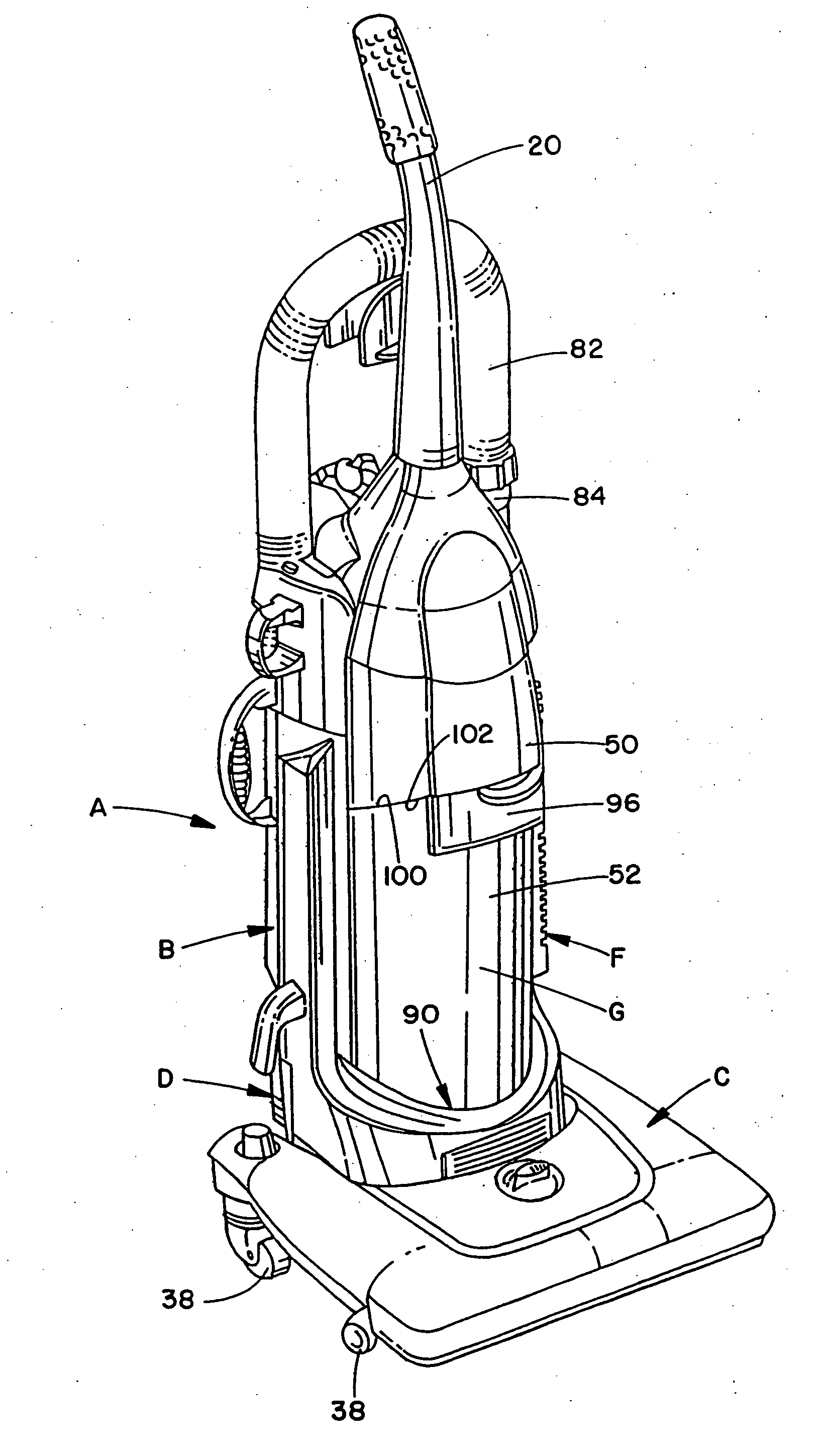 Upright vacuum cleaner with cyclonic air flow
