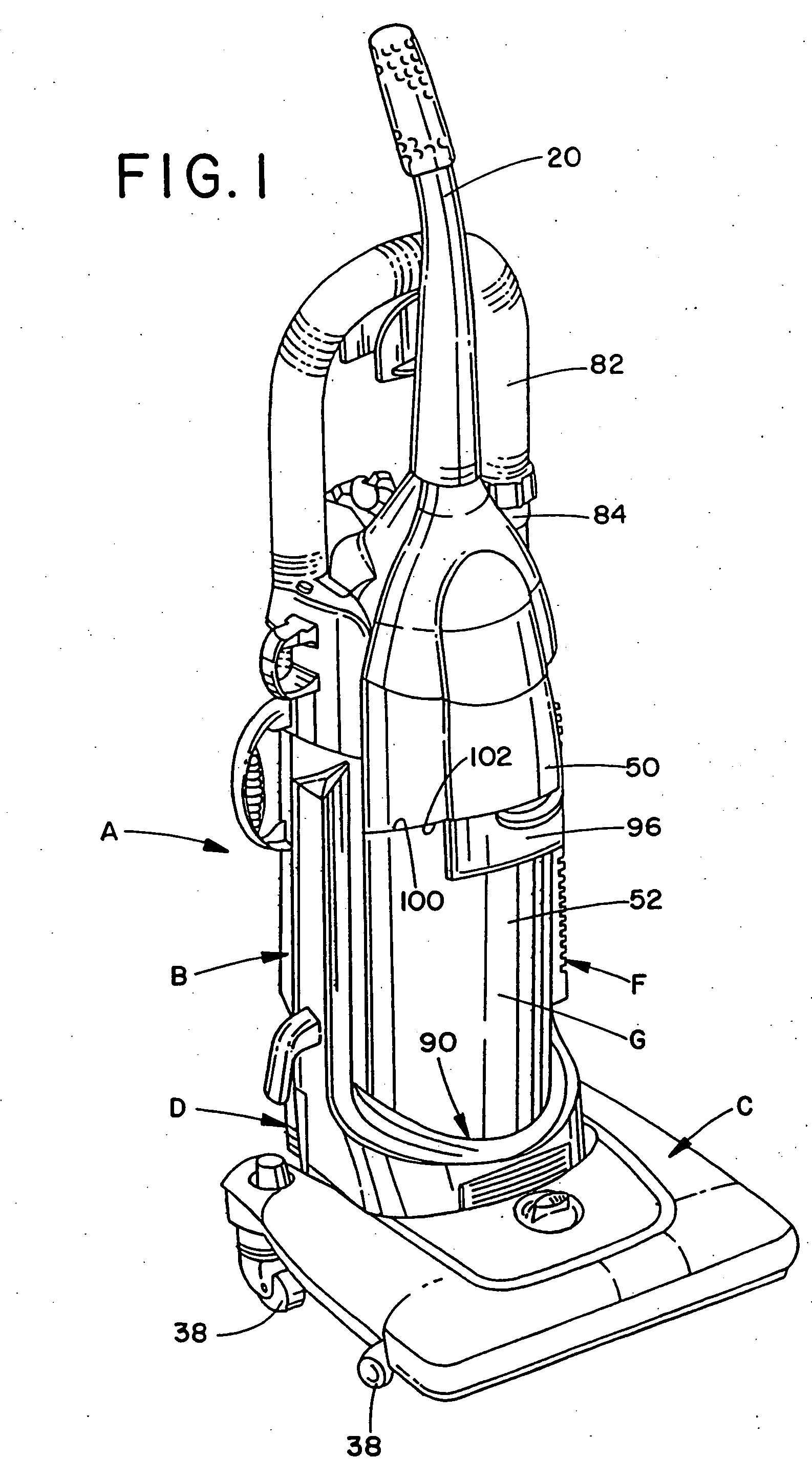 Upright vacuum cleaner with cyclonic air flow
