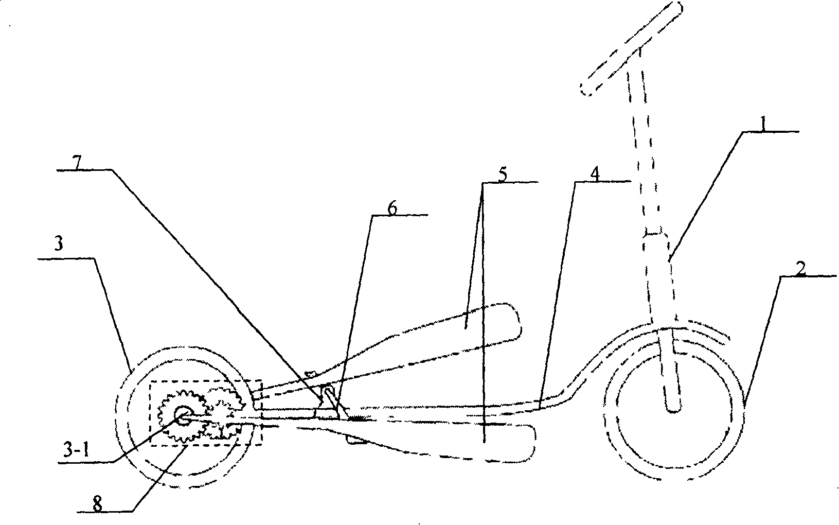 Chainless bicycle with backward central axis