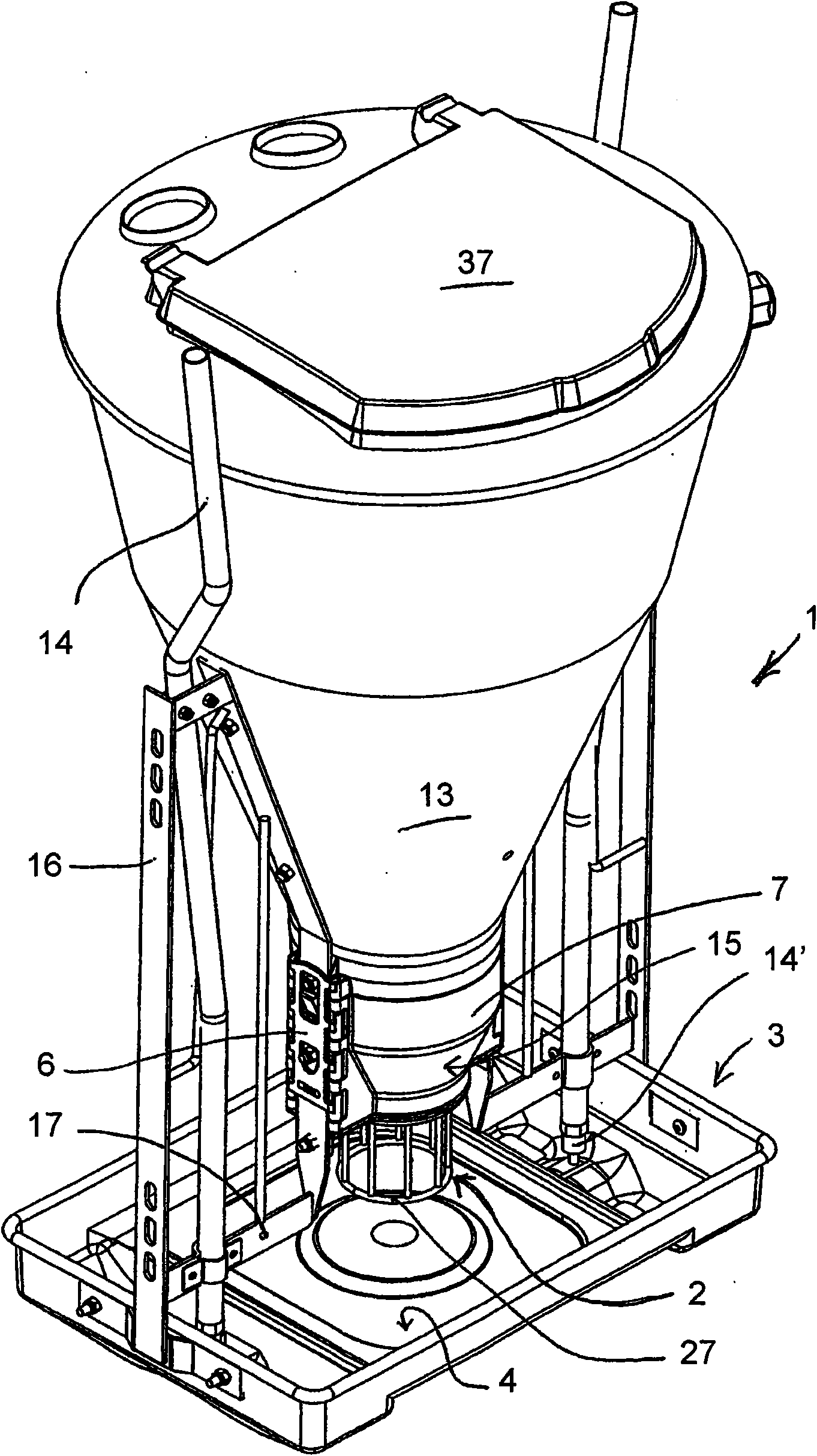 Feeding device with grate