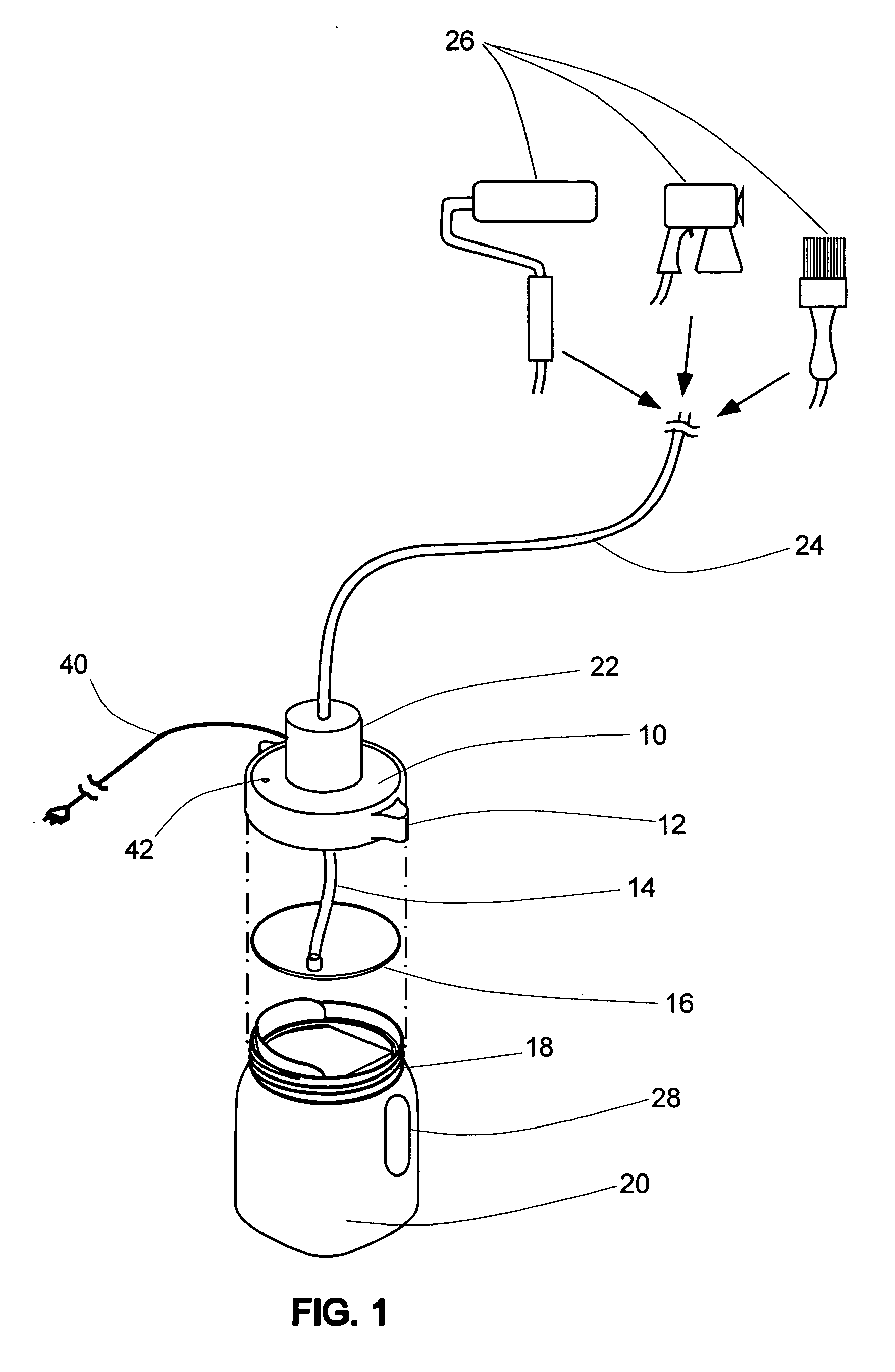 Fluid dispensing system using an interface device attached to the top of a container for viscous fluids, paints, and the like