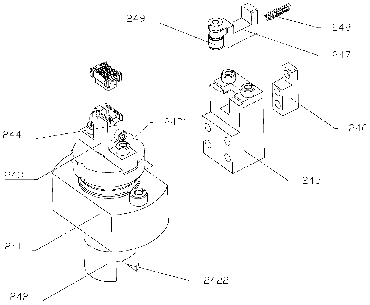 Multistation rotary disc device of female header plastic shell