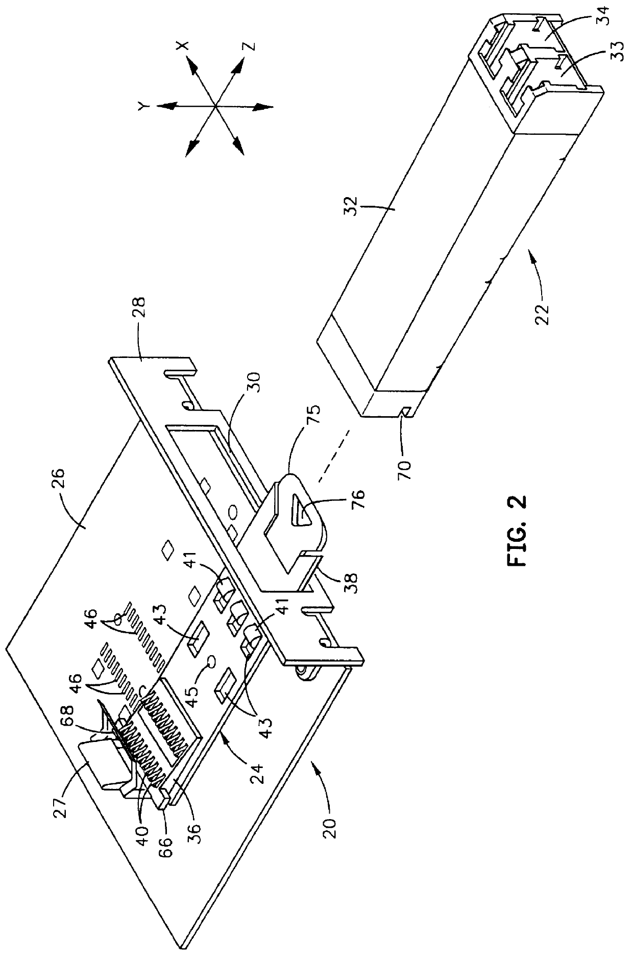 Guide rail system with integrated wedge connector for removable transceiver