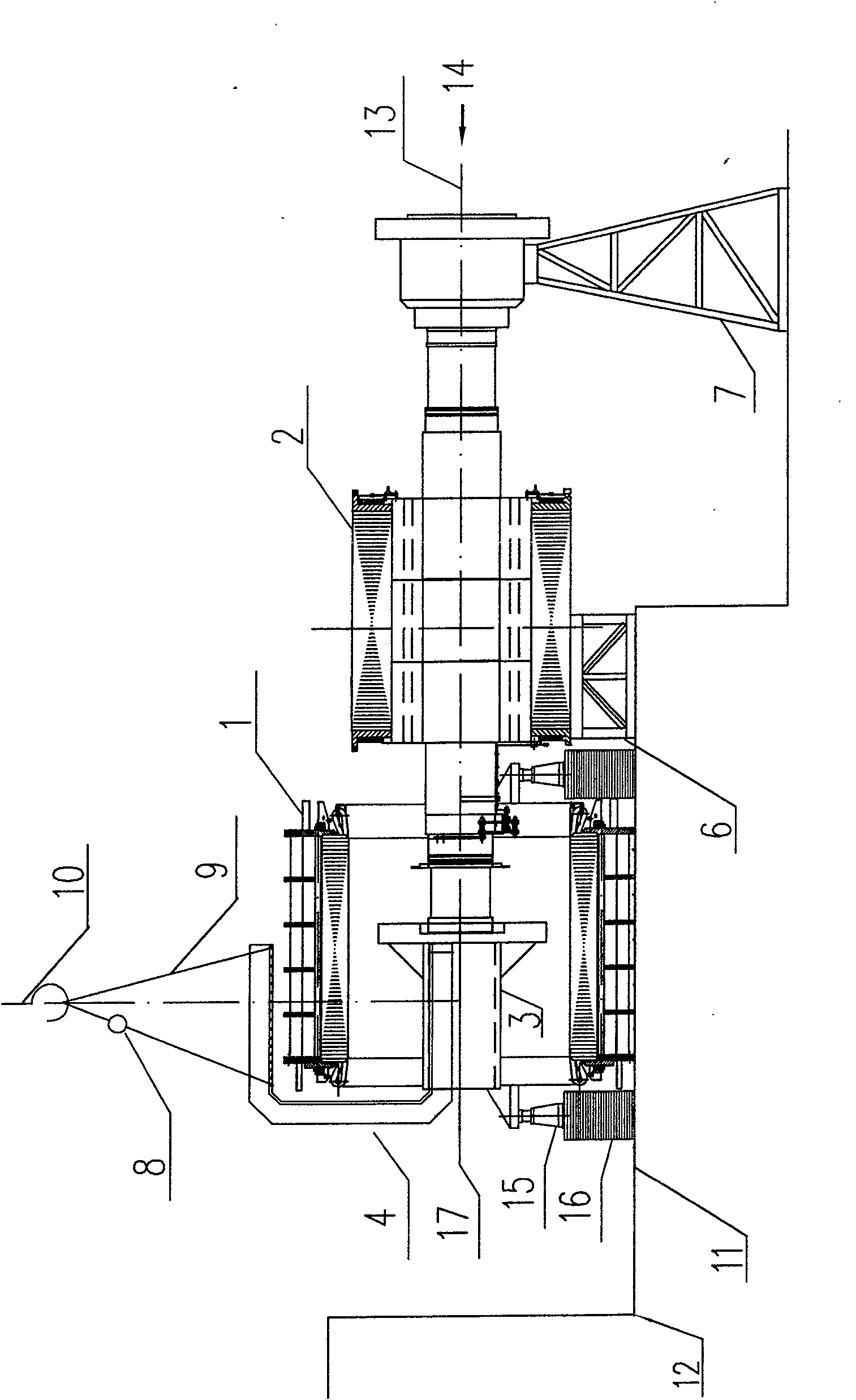 Hanging method using C-beam piercing core hanging large-scale electric motor and C-beam structure