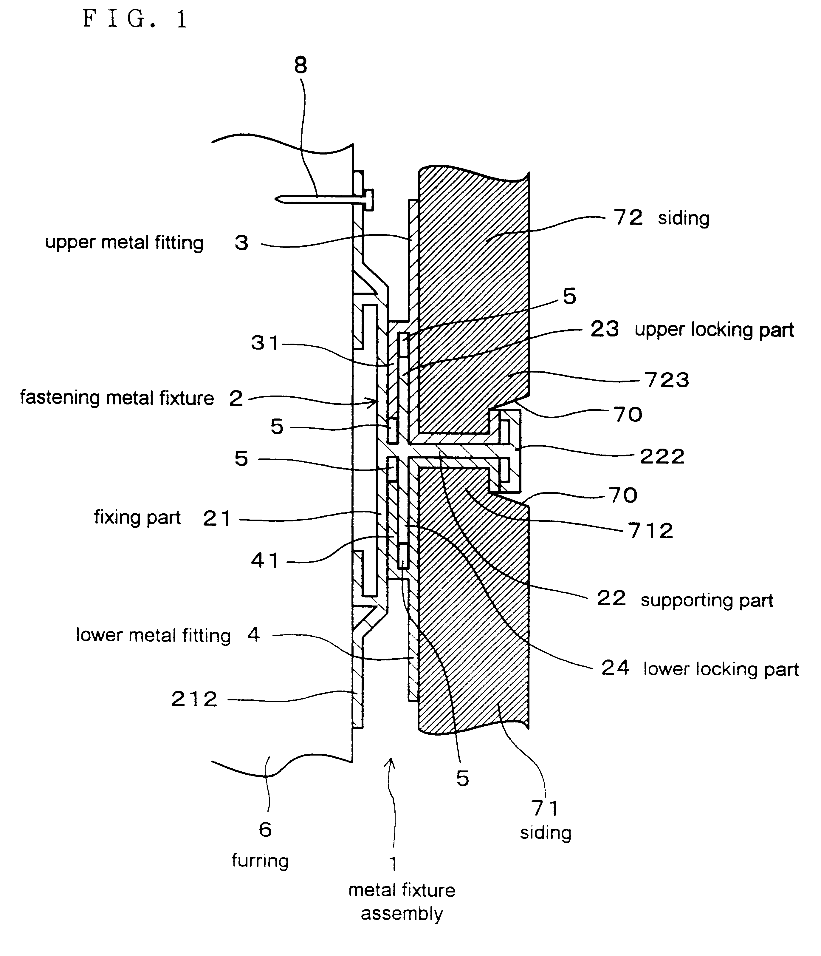 Metal fixture assembly for installation of vertical sidings, construction and method of installation