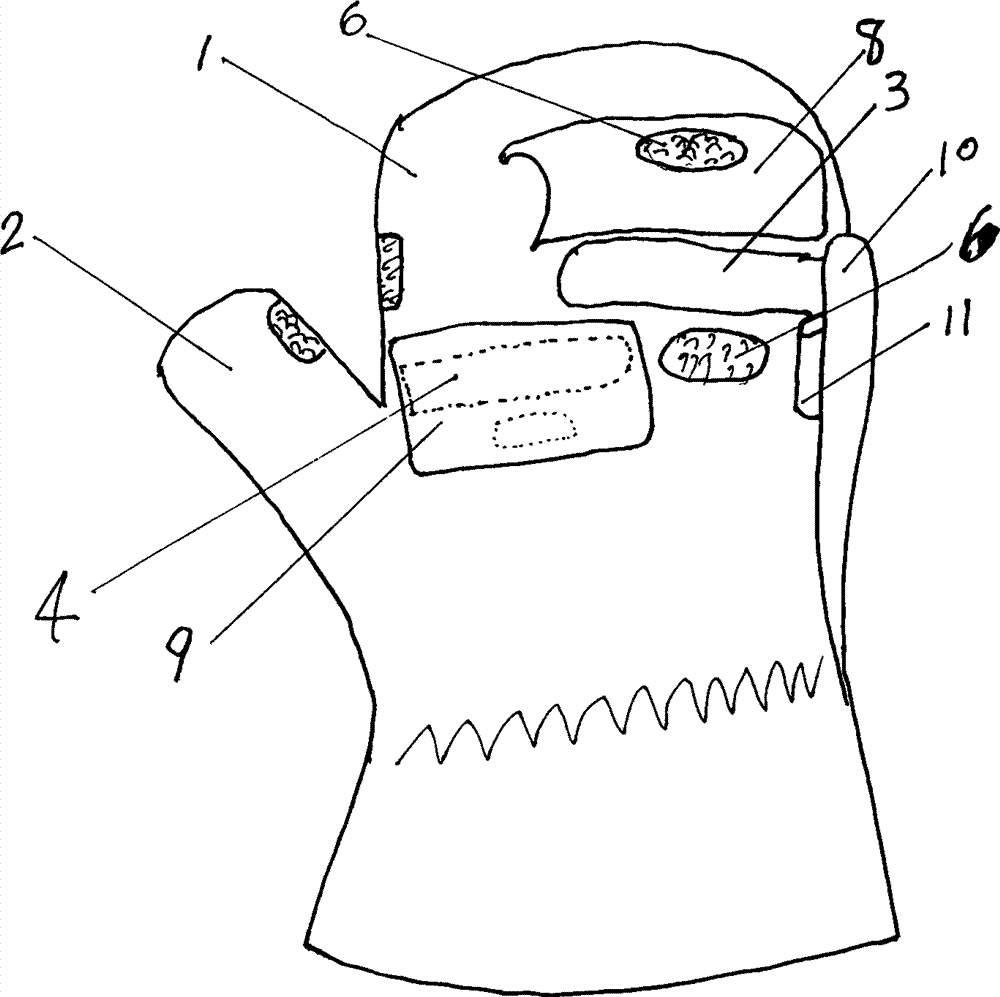 Glove with upper side and lower side used