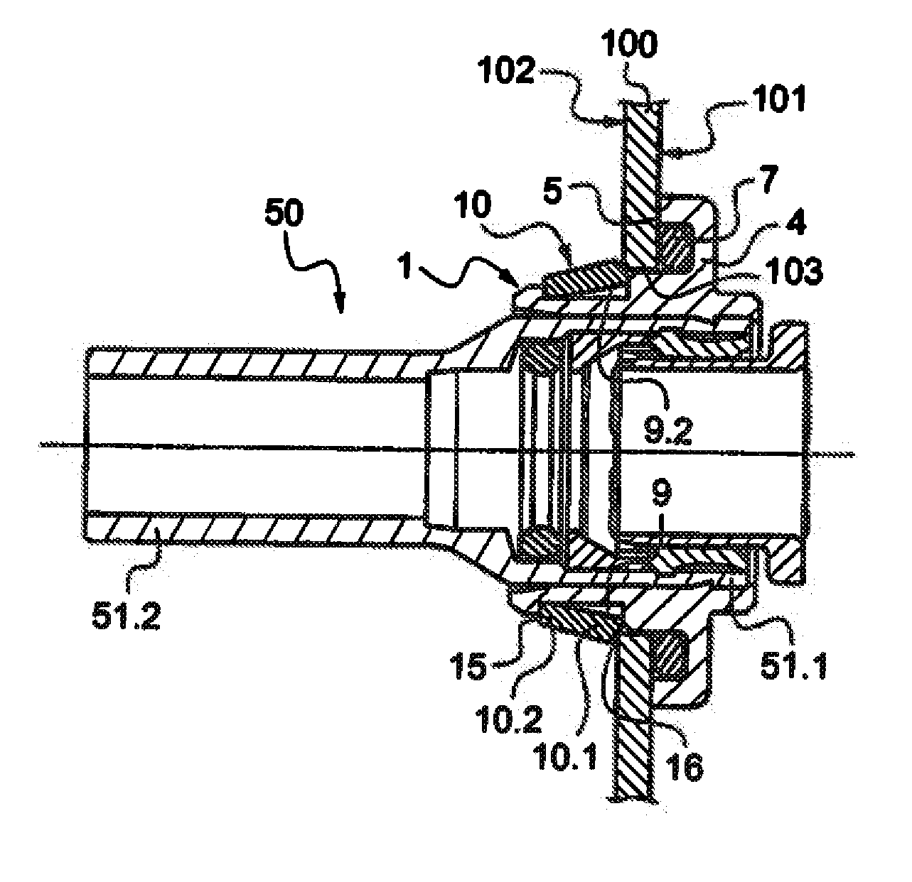 Anchor device for anchoring an element such as a fluid coupling in an opening in a wall