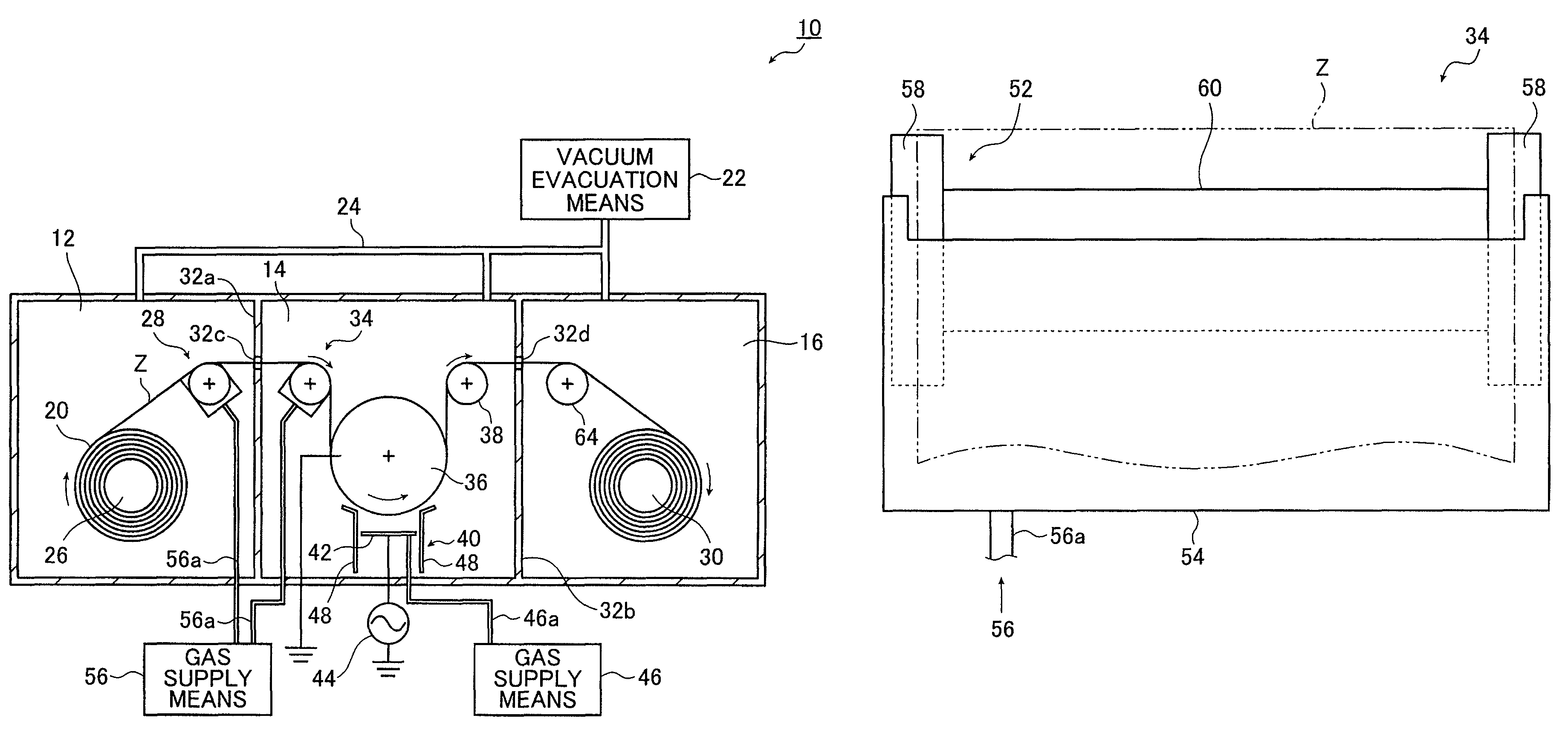 Conveying unit and vacuum deposition device