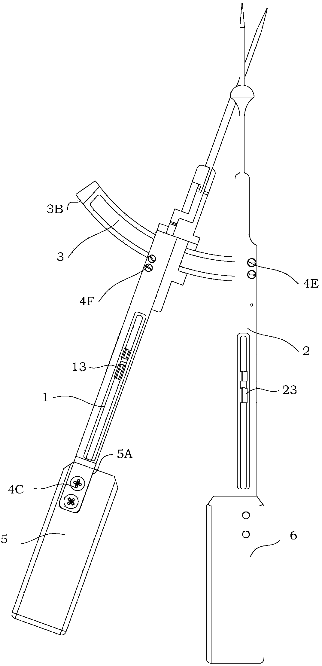 Dimension measurement tool for structure in joint and with virtual rotation center