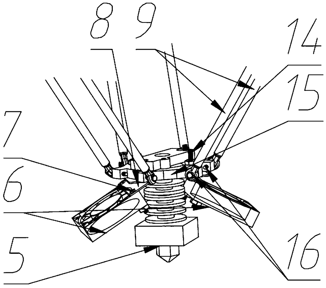 A five-axis linkage 3D printer mechanism