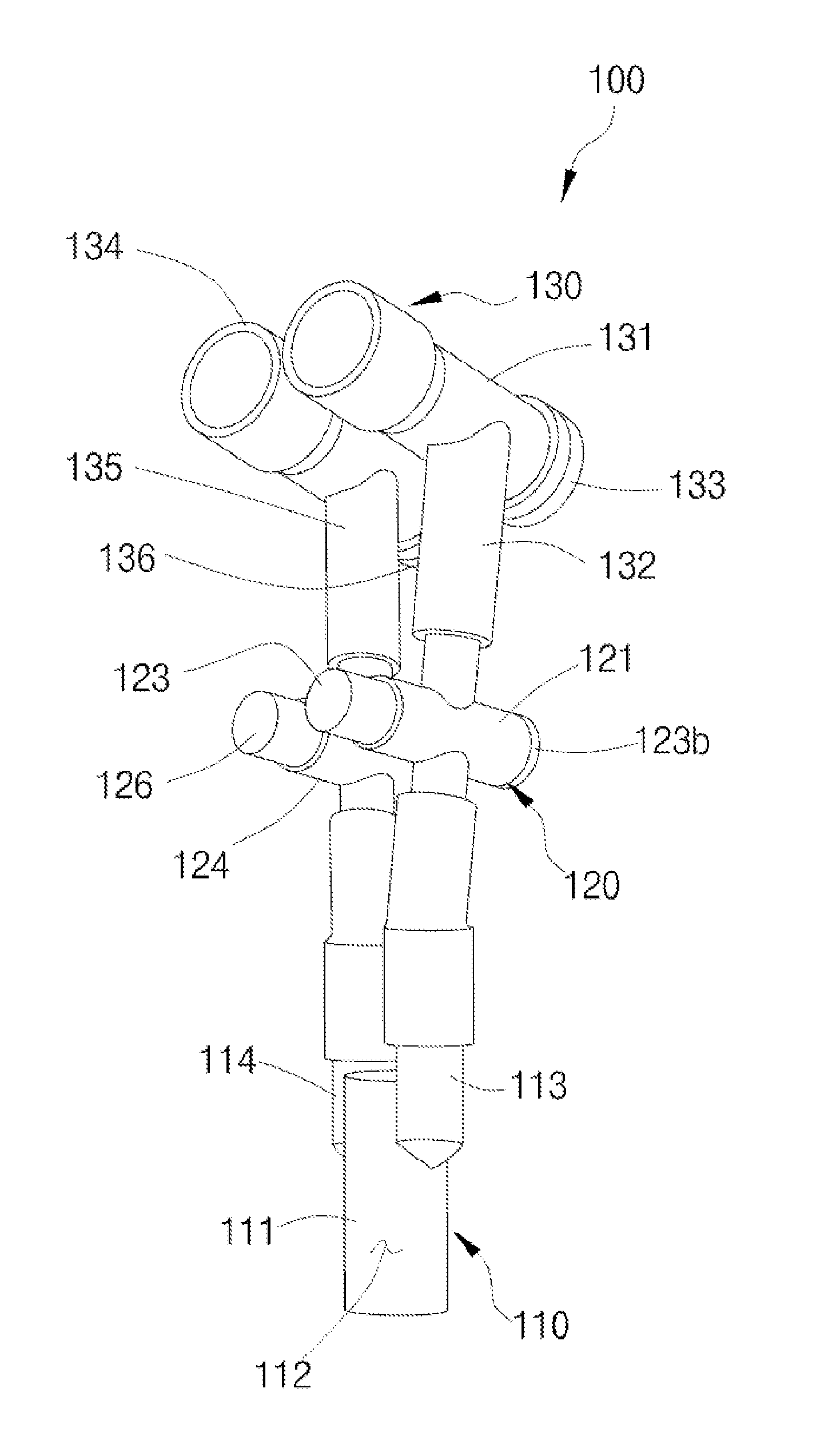 Connector of double-lumen tube for differential lung ventilation