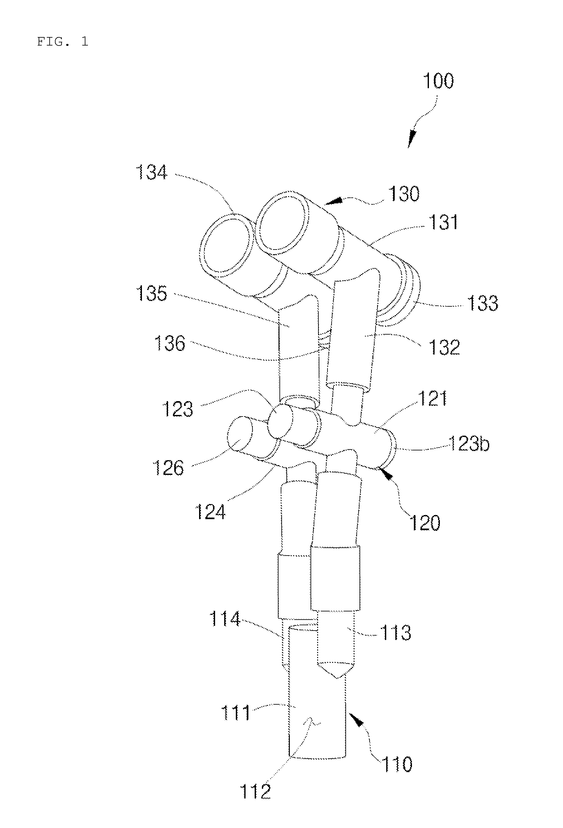 Connector of double-lumen tube for differential lung ventilation