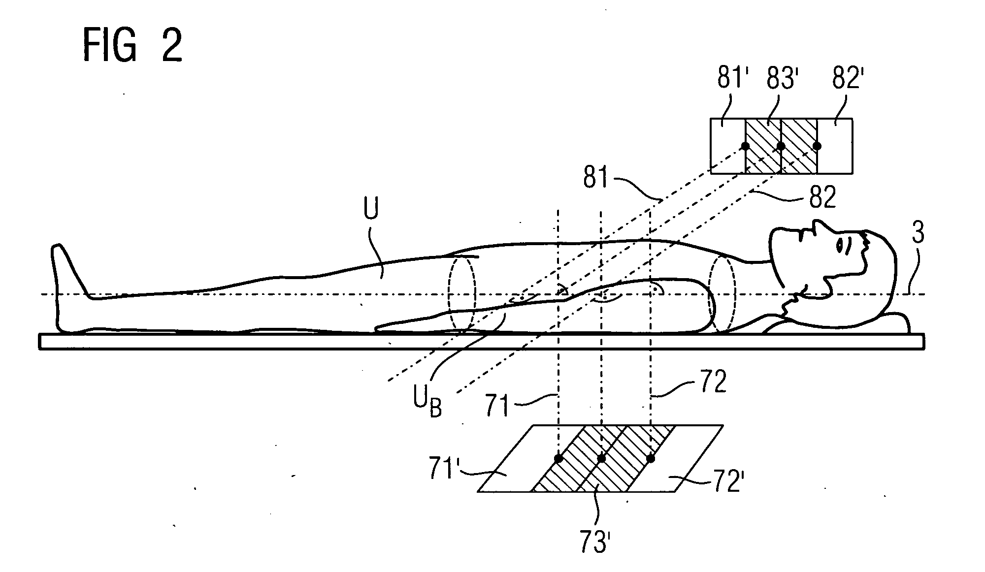 Method and device for spatial presentation of an examination area of an object under examination