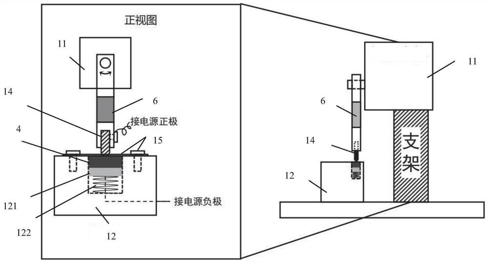 Electric contact material friction arc burning loss in-situ test device and test method thereof