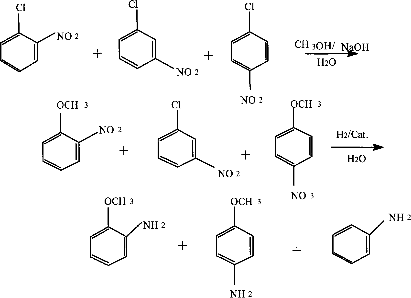 Method for producing anisidine by mixed nitrochlorobenzene reacting in aqueous solvent