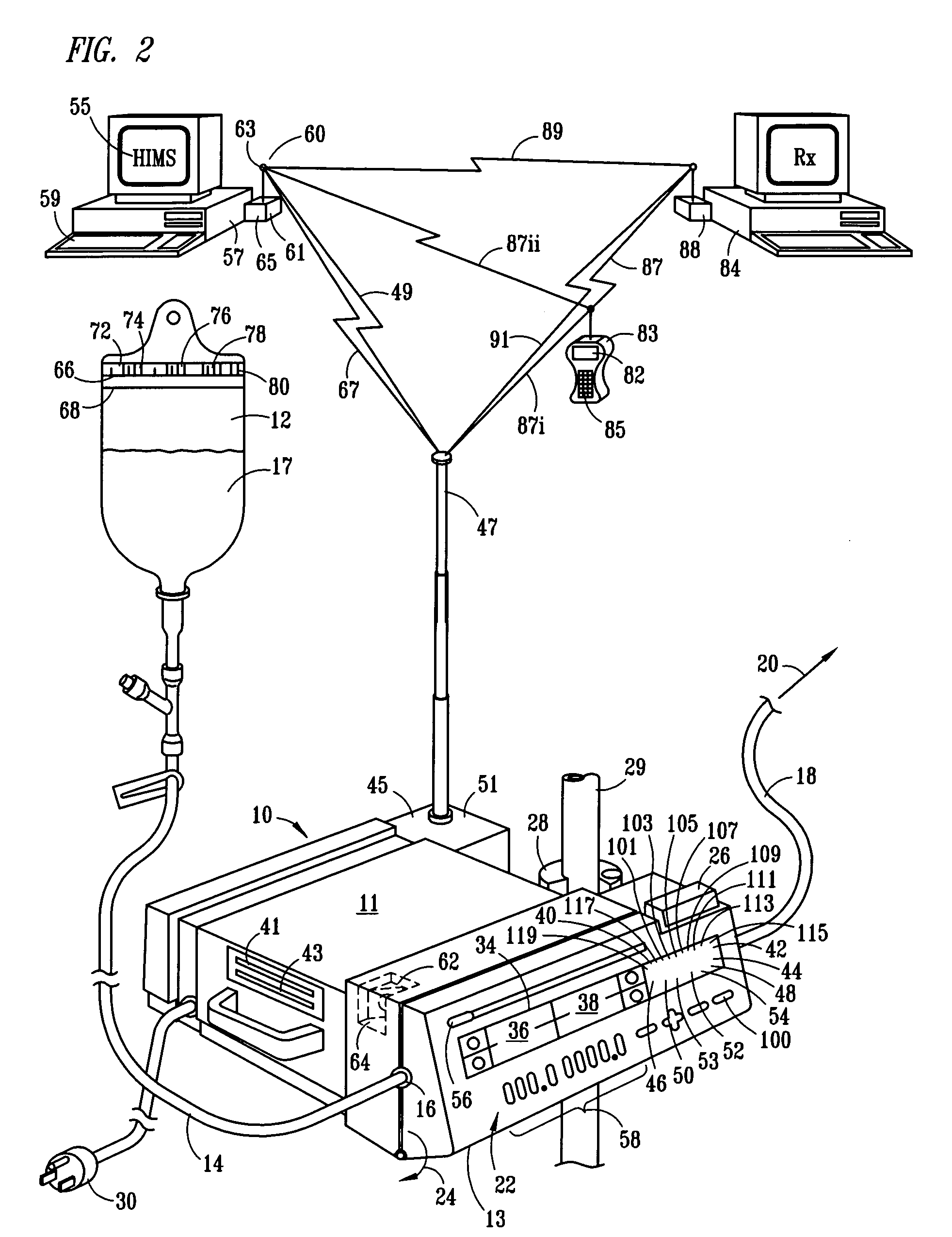Patient medication IV delivery pump with wireless communication to a hospital information management system