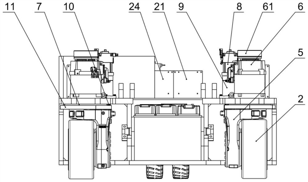 All-wheel electronic steering vehicle chassis and front double-drive omni-directional counterbalance forklift truck