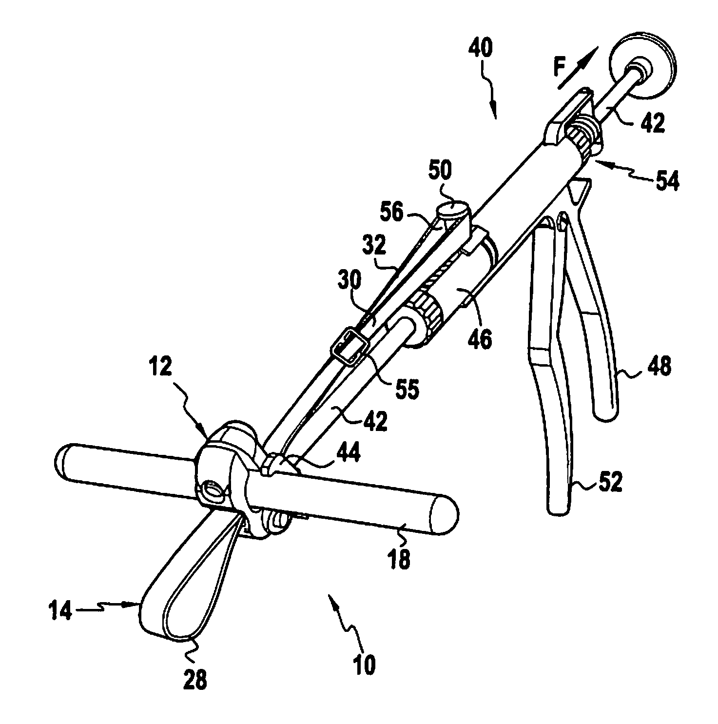 Instrument for tensioning a flexible tie