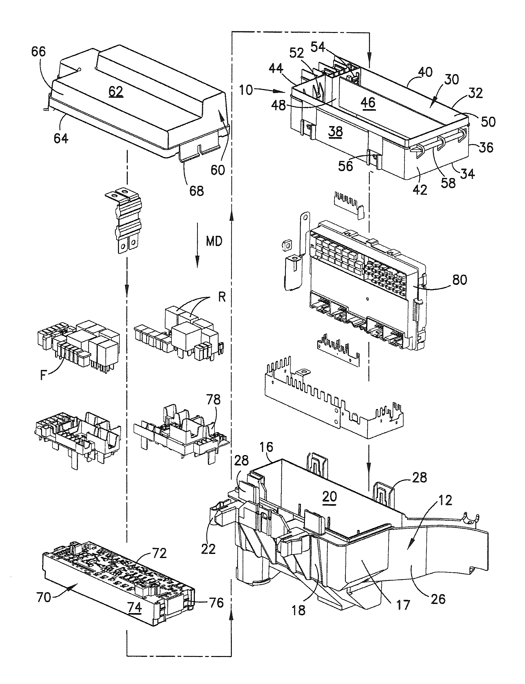 Automotive fuse and relay block assembly
