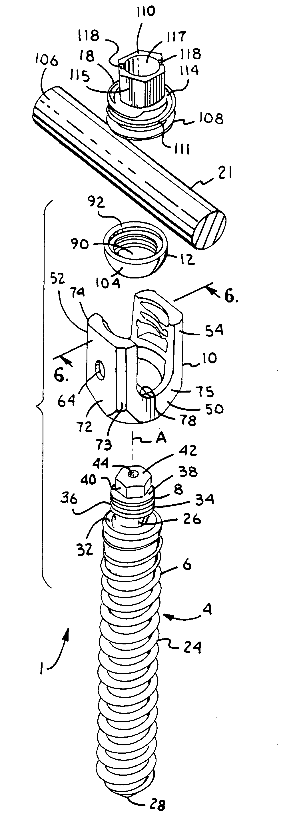 Polyaxial bone screw with helically wound capture connection