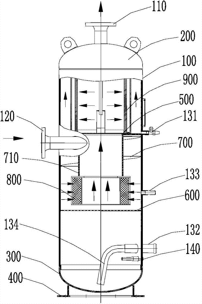 Vertical oil separator and air-conditioning system