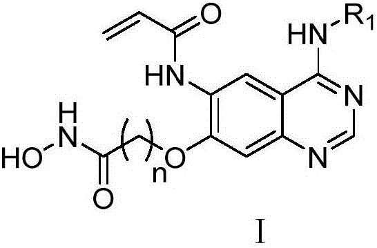 Quinazoline derivatives containing hydroxamic acid side chain as well as preparation and application thereof