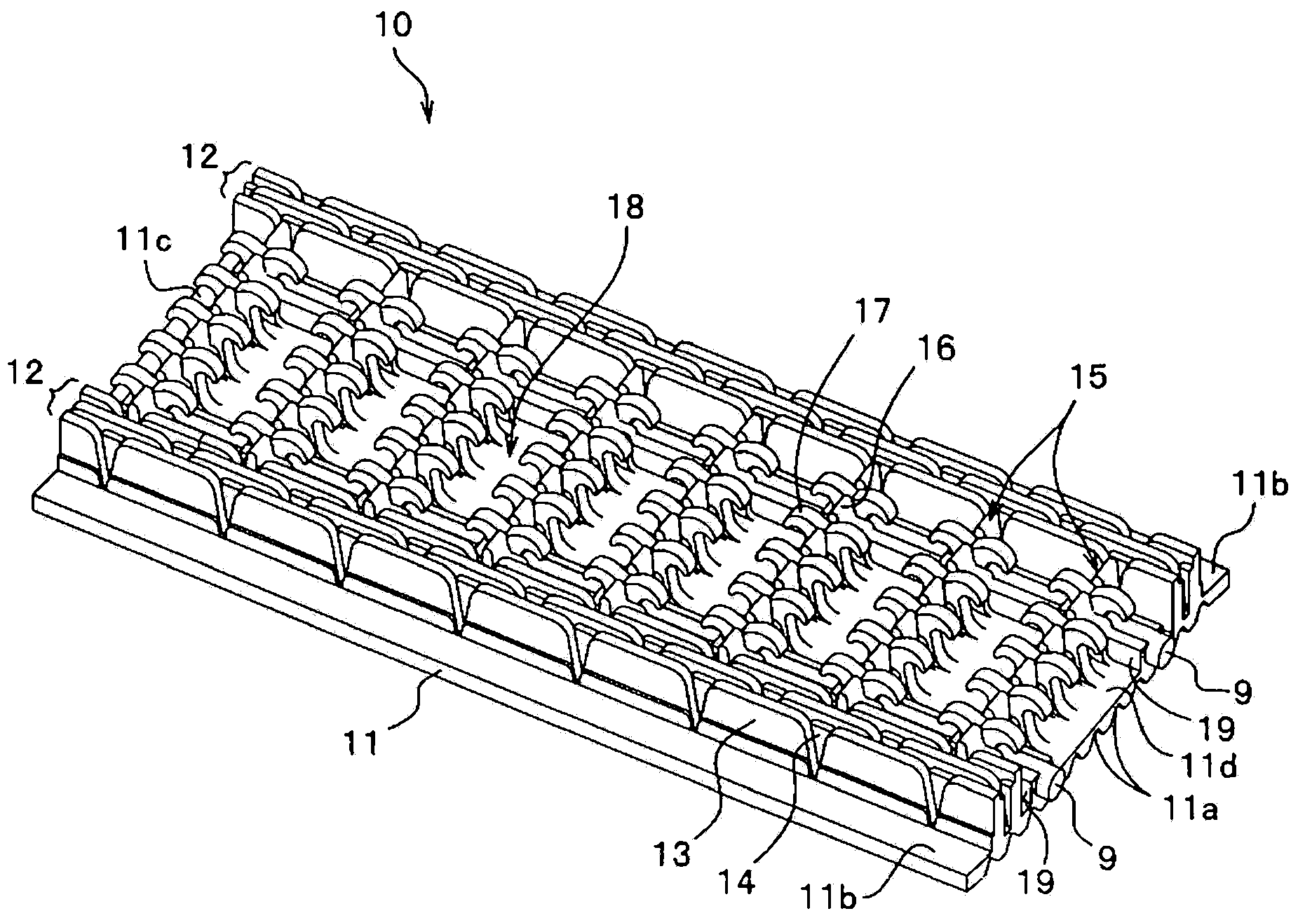 Molded surface fastener, method for producing molded surface fastener and method for producing cushion body