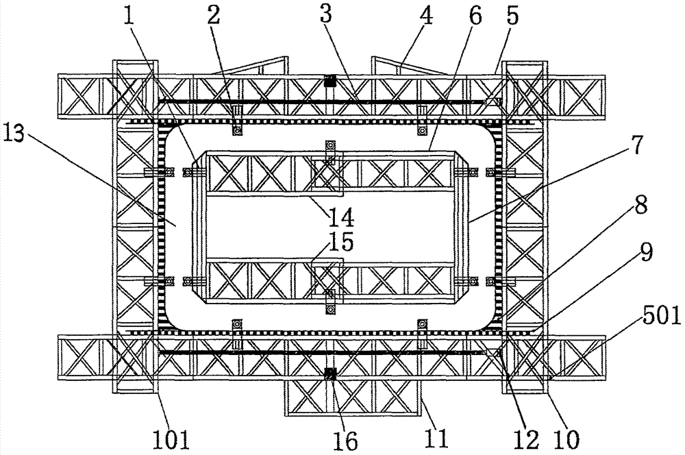 Assembling type variable cross-section expanding and withdrawing slip form system and construction method thereof