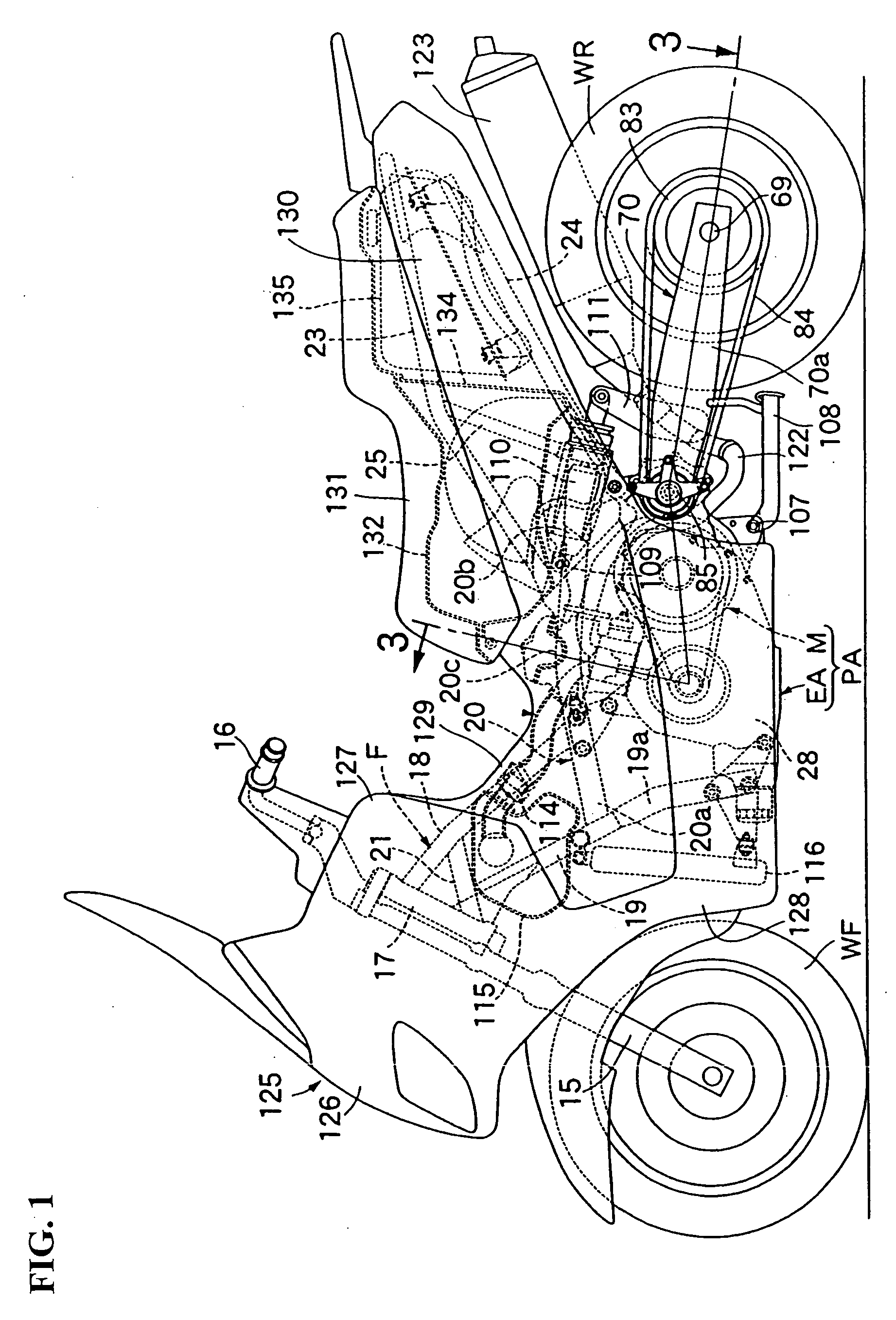 Swing arm support structure in a motorcycle, and motorcycle incorporating same