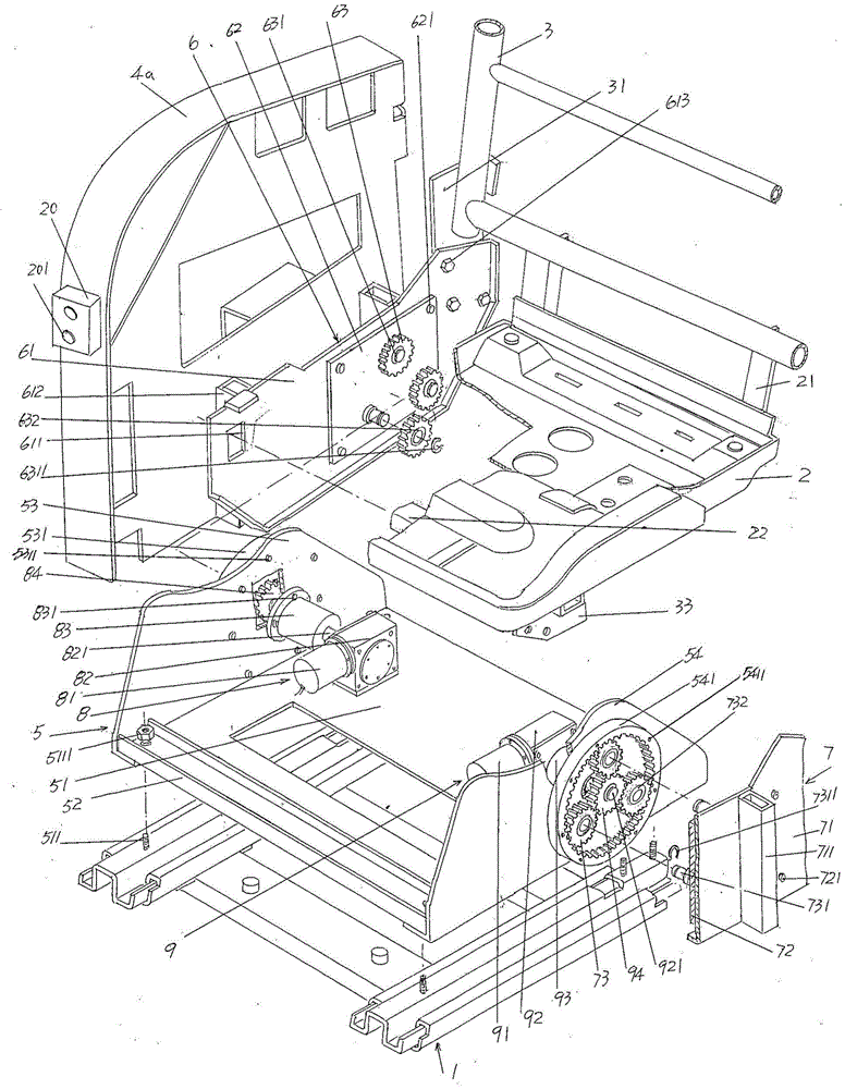 Deck-chair-type automobile seat frame driven by planetary gears