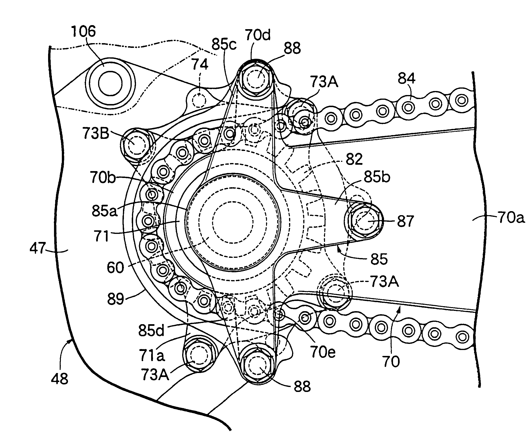Swing arm support structure in a motorcycle, and motorcycle incorporating same