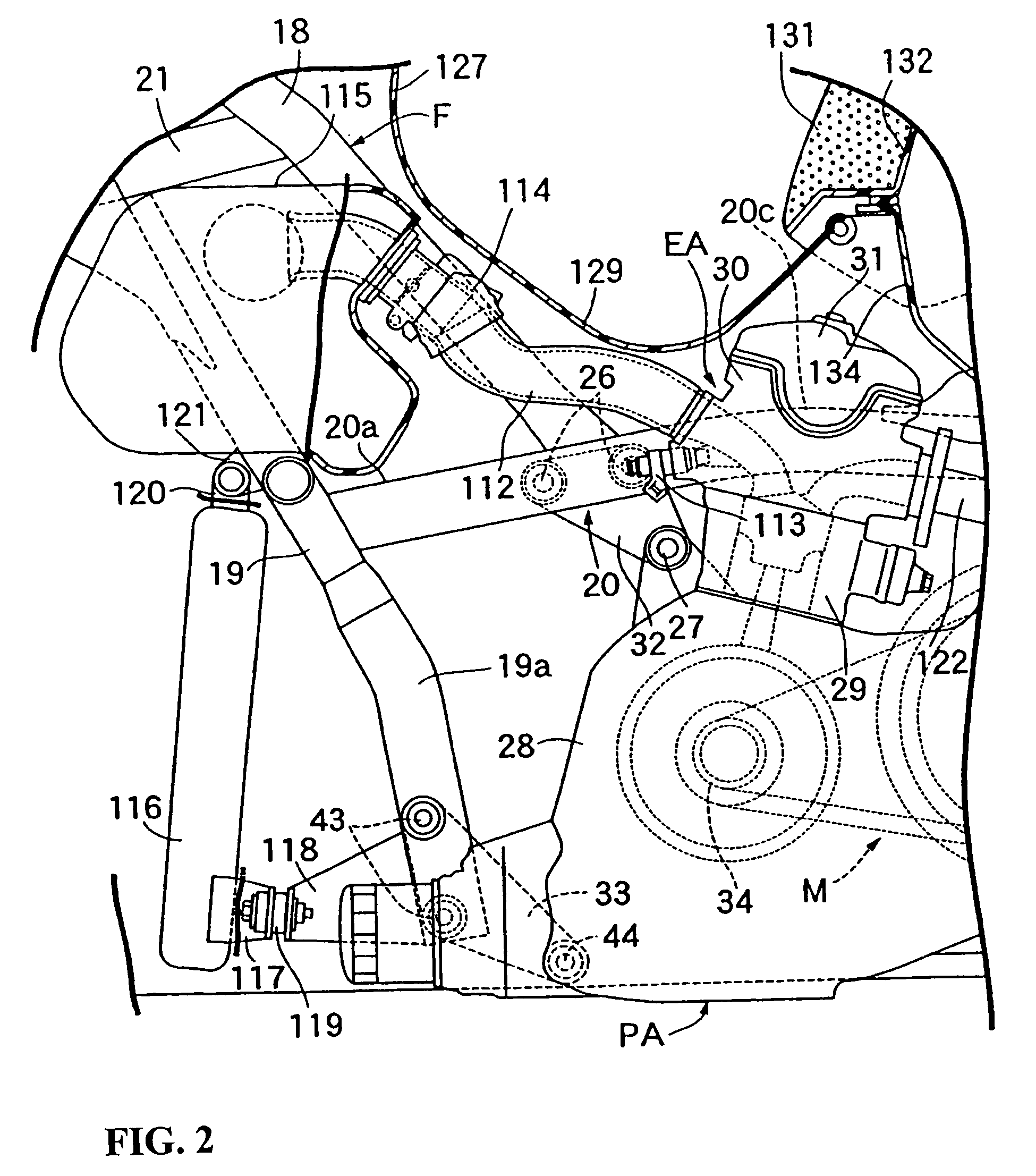 Swing arm support structure in a motorcycle, and motorcycle incorporating same