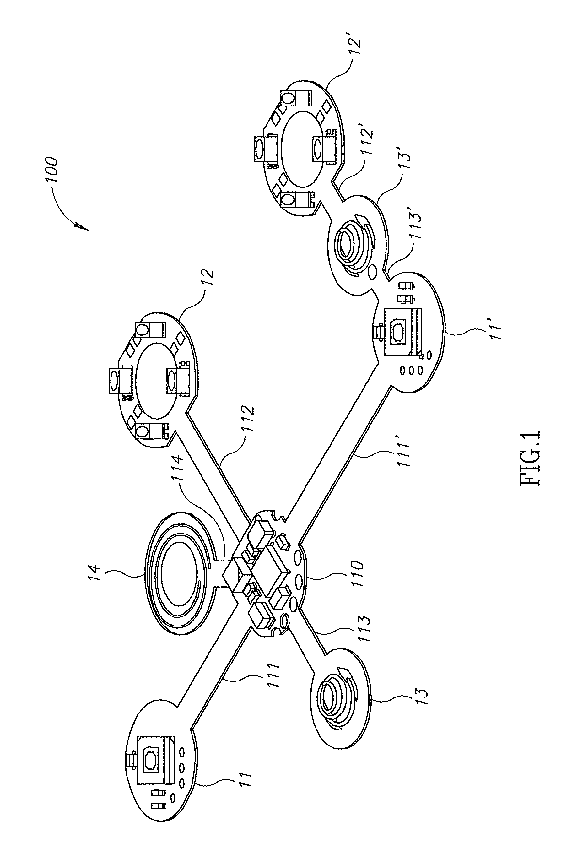 In vivo sensing device with a flexible circuit board and method of assembly thereof